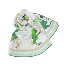 Load image into Gallery viewer, Green Leaf and White Flower Butterfly Scarf, Scarf

